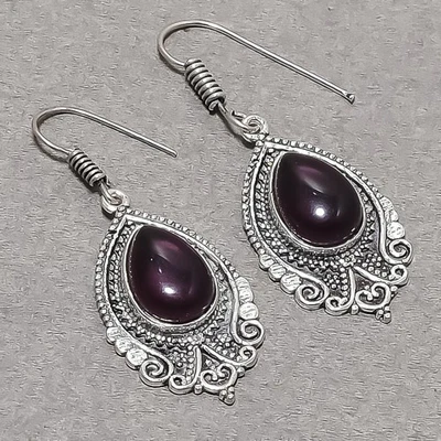 African Amethyst Pear Shape Gemstone Handmade Gift Jewelry Earrings 2.1" SR 5505 - Image 1 of 4