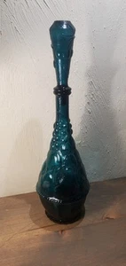 Vintage Empoli Glass Peacock Blue Fruit Basket Genie Bottle Decanter w/ Stopper - Picture 1 of 16