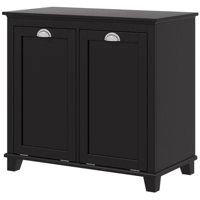 Space-Saving Bathroom Storage Cabinet Dual-Compartment Tilt-Out Laundry Hamper - Image 1 of 4