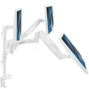 VIVO White Triple Monitor Mount, 2 Pneumatic Arms + 1 Fixed, 3 Screens up to 32" - Picture 1 of 8