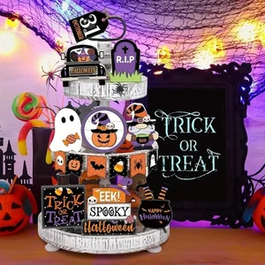 15 Halloween Stufentablett Deko mit entzückenden Halloween Holzschildern - Bild 1 von 6