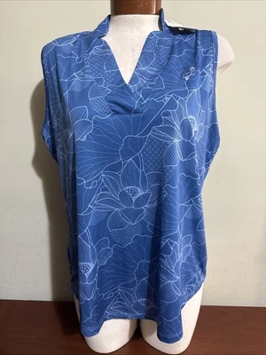 POLO DE GOLF DEPORTIVO HALEY DAMAS SIN MANGAS CUELLO EN V XL AZUL ÍNDIGO NUEVO CON ETIQUETAS LOGOTIPO DEL PALO Foto 1 de 4