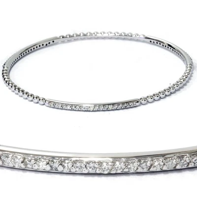 3/4ct Diamond Bangle Stackable Womens Bracelet 14K White Gold - Image 1 of 4