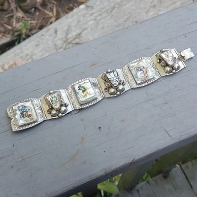 Vintage Taxco Mexico Sterling Silver Abalone Bracelet 925  Florida Estate - Image 1 of 4