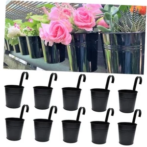 LaLaGreen Railing Planter 10 Pack, 6 Inch Hanging Flower Pot 6" (15cm) Black - Picture 1 of 8