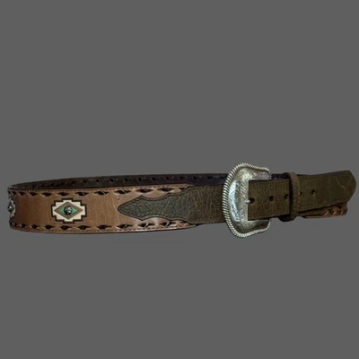 Cinturón de cuero marrón occidental Nocona para hombre turquesa tachonado talla 46 N210004302 Foto 1 de 4