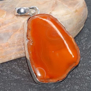 Gebänderter Karneol Druzy Scheibe 925 Silber vergoldet Edelstein Anhänger 2" GW - Bild 1 von 3