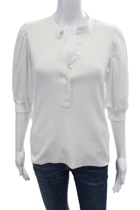 Veronica Beard Womens Cotton Puff Sleeve V Neck Ribbed Blouse White Size S - Picture 1 of 6