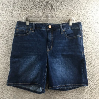 Seven7 Dana Weekend Shorts Womens 14 Blue Denim High Rise Zip Fly Button Frnt - Image 1 of 4