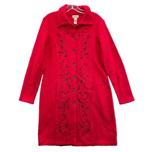 Classic Elements Coat Women's Small Red 100% Wool Floral Embroidered Cottagecore - Picture 1 of 8