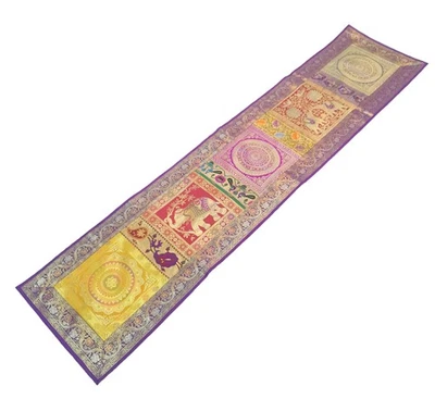 Dining Table Runner Zari Brocade Banarasi Elephant & mandala Woven Multi Color - Image 1 of 4
