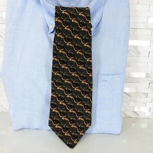 NATURA Neck Tie Mens Gray Tan Striped Silk Suit Modern Lizard Dark WIDE USA - Picture 1 of 8