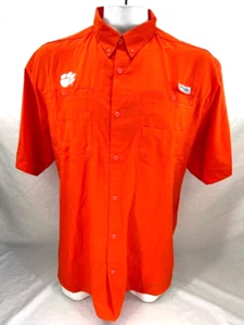 NEW Clemson Tigers Columbia PFG Tamiami Orange Button Up SS Shirt Men's XL - Picture 1 of 8