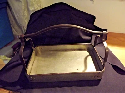 aged Farmhouse TRAY Galvanized Metal Handle Rustic 15"LX10" Wx9.5"TALL - Image 1 of 4