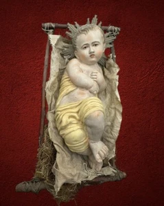 Bambino Gesù Bambinello Napoletano Culla Crib 23 Cm Argilla Occhi Vetro - Foto 1 di 18