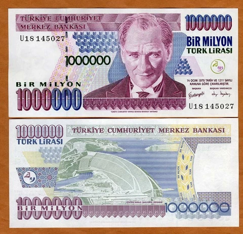 Turkey, 1,000,000 (1 million) Lira, L. 1970 (2002) P-213, UNC Cover