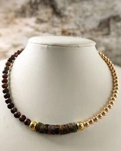Natural Red Creek Jasper Earth Colors In Assymetrical Choker/Necklace - Picture 1 of 8