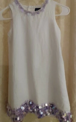 Мини Boden белый льняное платье лаванды блестки отделки девочки размер 7-8 - Изображение 1 из 4