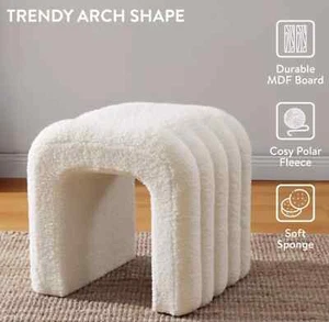 White Boucle Foot/Chair Stool Living Room Furniture Home Accessories New - Picture 1 of 5