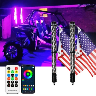 FAT 2FT Lighted Spiral LED Whip Antenna Flag & Remote For Polaris RZR Turbo S 4 Foto 1 de 4