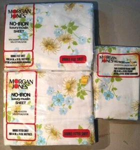 Morgan Jones Double Size Sheets Flat & Fitted 2 Pillow Cases Flower Song VTG New - Picture 1 of 9