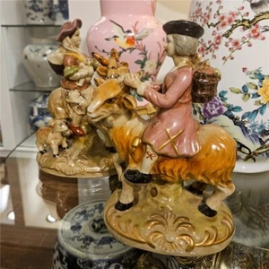 Vintage Style Staffordshire Reproduction Porcelain Girl Riding Goat-9''H - Picture 1 of 4