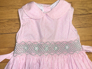 Jayne Copeland Smocked Pink Floral Dress Size 4