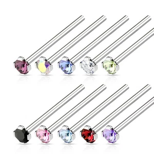 10pcs LONG 3/4" Fishtail Prong Set Gem 18g Nose Rings Wholesale Body Jewelry - Picture 1 of 1