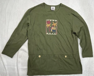 Vintage Steven Ross Shirt Womens Large Green Long Sleeve Waffle Pockets - Picture 1 of 10