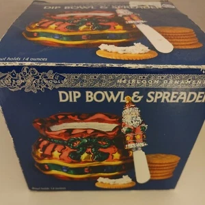 Christmas Dip Bowl & Spreader Knife 14oz Colorful Heirloom Ornaments Santa's Bag - Picture 1 of 9