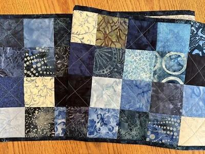 Quilted Table Runner, Blues, Handmade Topper Centerpiece Mat Kitchen Home Decor - Image 1 of 4