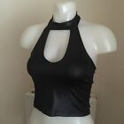 PILOT Y2K 2000?s SZ 10 BLACK HIGH NECK CLEAVAGE ORIENTAL FITTED  GOTH PUNK TOP