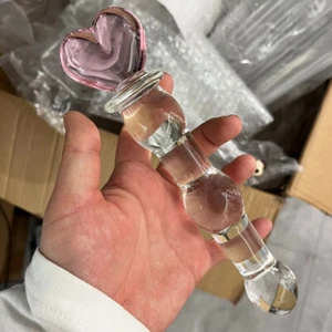 Pink Heart Crystal Glass Anal Dildo Sex Toy Butt Plug Penis for Lesbian Massager - Picture 1 of 21