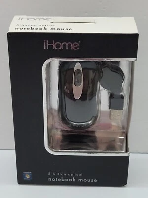 iHome 5 Button Optical Notebook Mouse Retractable USB Cable Model # 1H-M1510B - Image 1 of 4