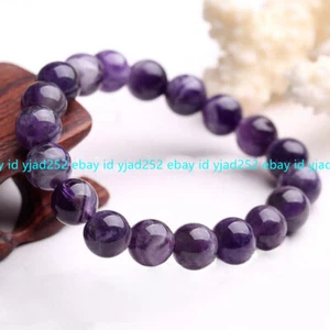 Natural 6/8/10mm Uruguay Amethyst Quartz Crystal Round Gem Bead Stretch Bracelet - Picture 1 of 12