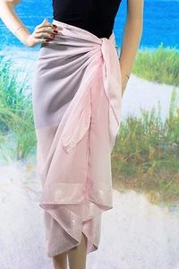 Pastel Pink Sarong - Pareo Sheer Beach Swimsuit Cover up - Picture 1 of 3