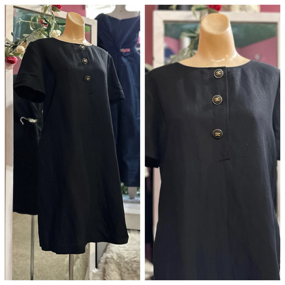 Mini Vestido Vintage Años 90 Hace 60 Negro Cambio Mod GoGo Estilo Cóctel L/XL Foto 1 de 4