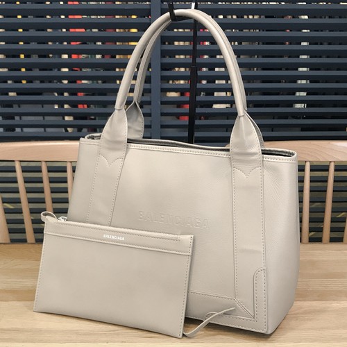 Borsa tote Balenciaga Navy Cabas S pelle grigio beige usata