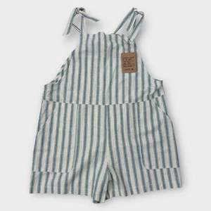 Toad & Co Hemp Blend Shortall Romper Womens Size XL Striped Tie Straps Pockets - Picture 1 of 9