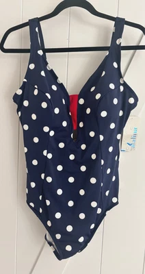 Catalina Traje De Baño Una Pieza Azul Marino Blanco Lunares Talla XL 16-18 NUEVO NUEVO CON ETIQUETAS Foto 1 de 4