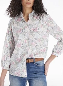 Camicia floreale Barbour "Evergreen" collo arricciato manica 3/4 bottoni UK 10/US 6 - Foto 1 di 9