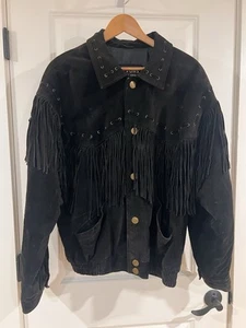 Chaqueta de Colección Wilsons Gamuza Cuero Flecos Talla xL Negra Bufflo Níquel Botones - Imagen 1 de 7