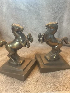 PAIR FRANKART BRASS Art Deco REARING Trojan Horse Bookends - Picture 1 of 8