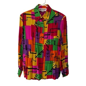 Exit Shops Vintage 90s Y2K 100% Silk Neon Multicolor Sequins Blouse Size L FLAW - Bild 1 von 8