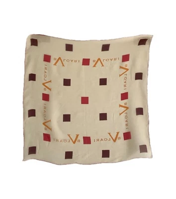 BVLGARI Beige Geometric Silk Women’s Scarf W/ Logo Print 19”/18’￼ EX CON - Image 1 of 4