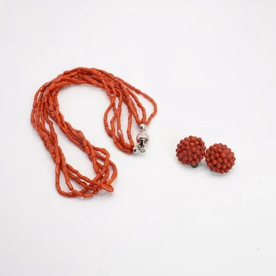 parure corallo rosso mediterraneo argento - Immagine 1 di 4