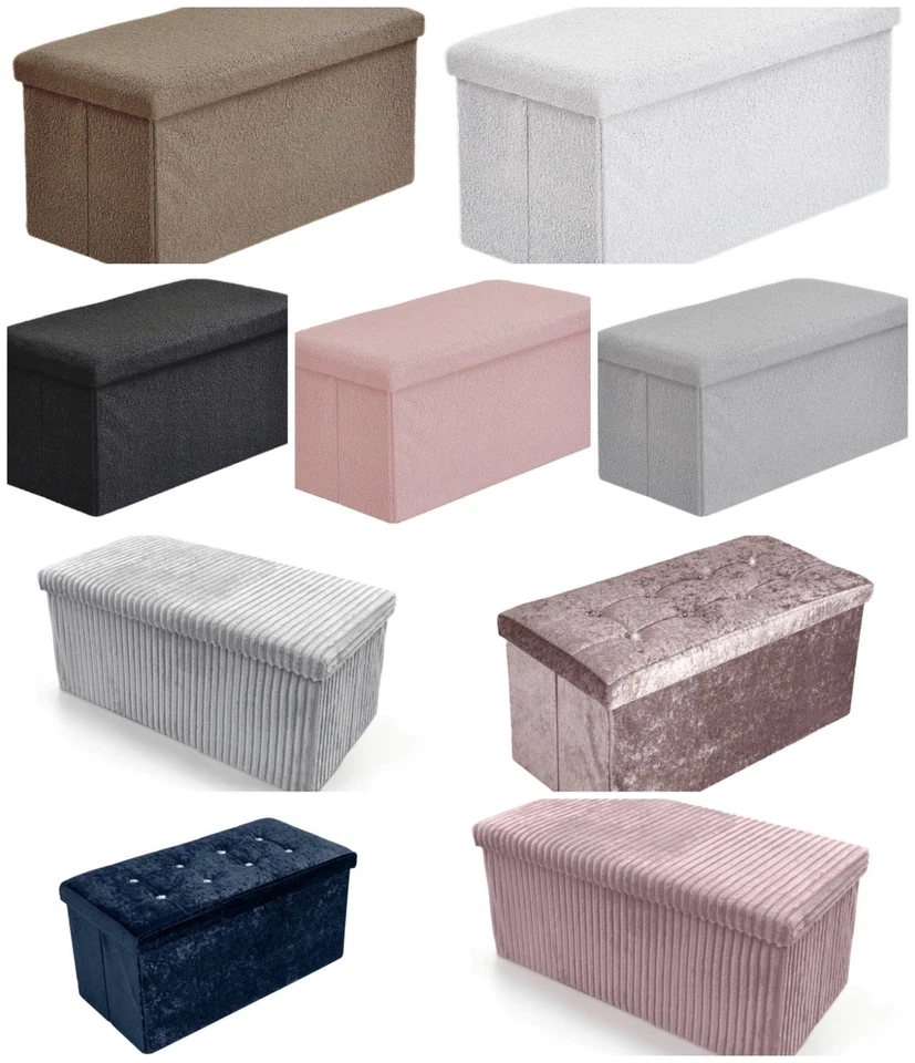 Folding Ottoman Storage Box Pouffe Seat Stool Home Chair Foot stool Bench LINEN - Image 1 of 1