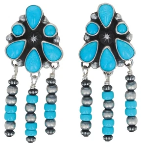 Natural Sleeping Beauty Turquoise Cluster Earrings By Geneva Apachito - Picture 1 of 2
