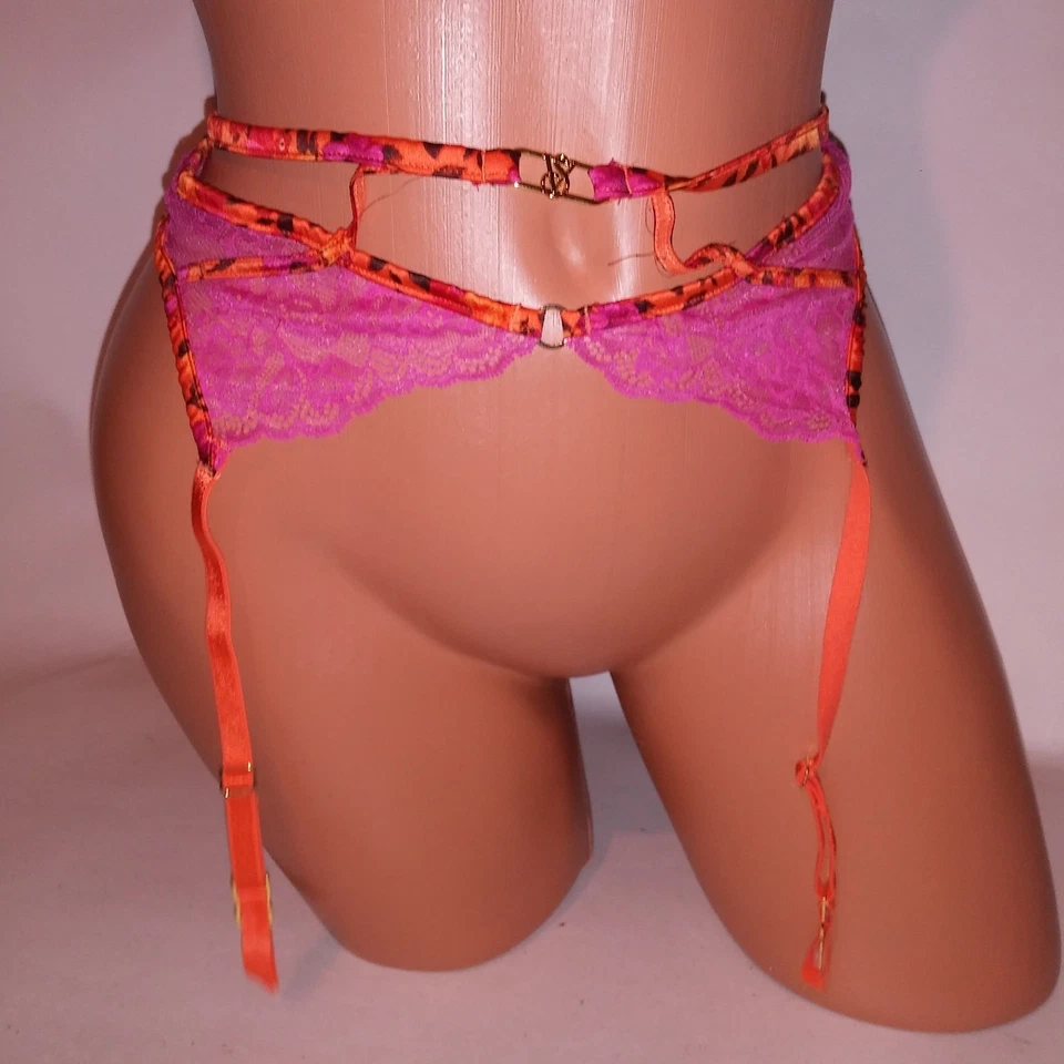 Cinturón Liguero Lencería Victoria Secret M/L Mediano Grande Naranja Rosa Floral Satinado Foto 1 de 4