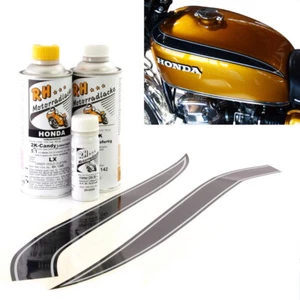 Honda CB 750 Four K2 Lack Candy Gold Tankdekor schwarz silber Zierstreifen Set - Bild 1 von 1